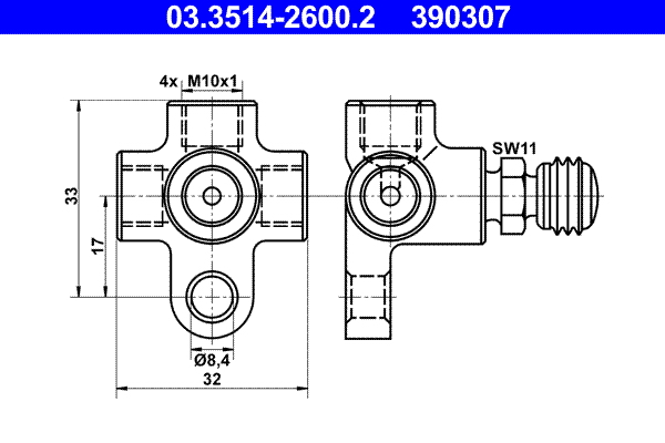 Verbindings- / verdelerelement, pijpleidingen ATE 03.3514-2600.2