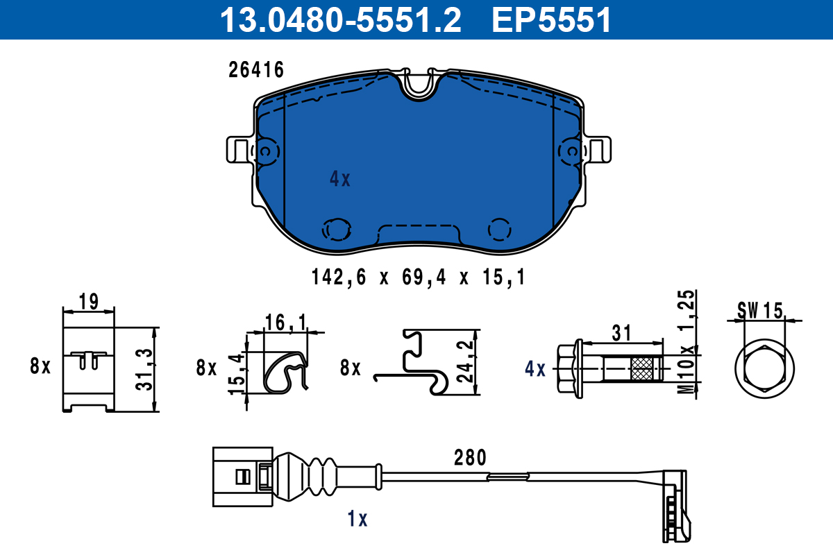 Remblokkenset, schijfrem ATE 13.0480-5551.2