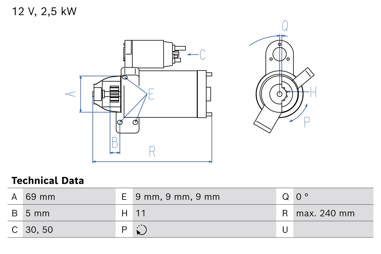 Startmotor / Starter Bosch 0 986 027 110
