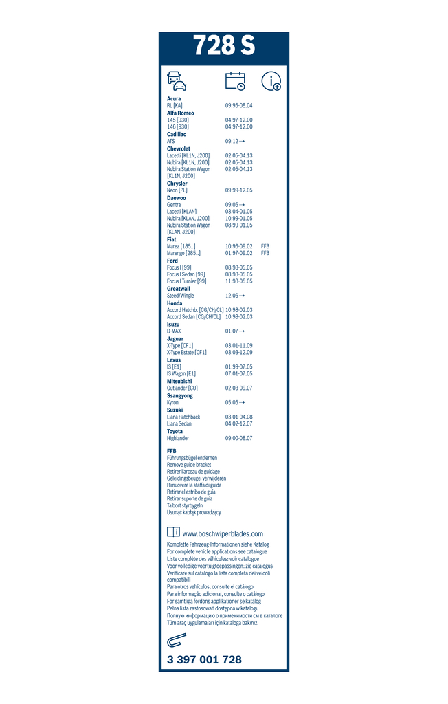 Bosch Ruitenwisserblad 3 397 001 728