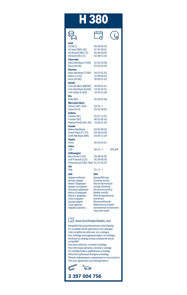 Bosch Ruitenwisserblad 3 397 004 756