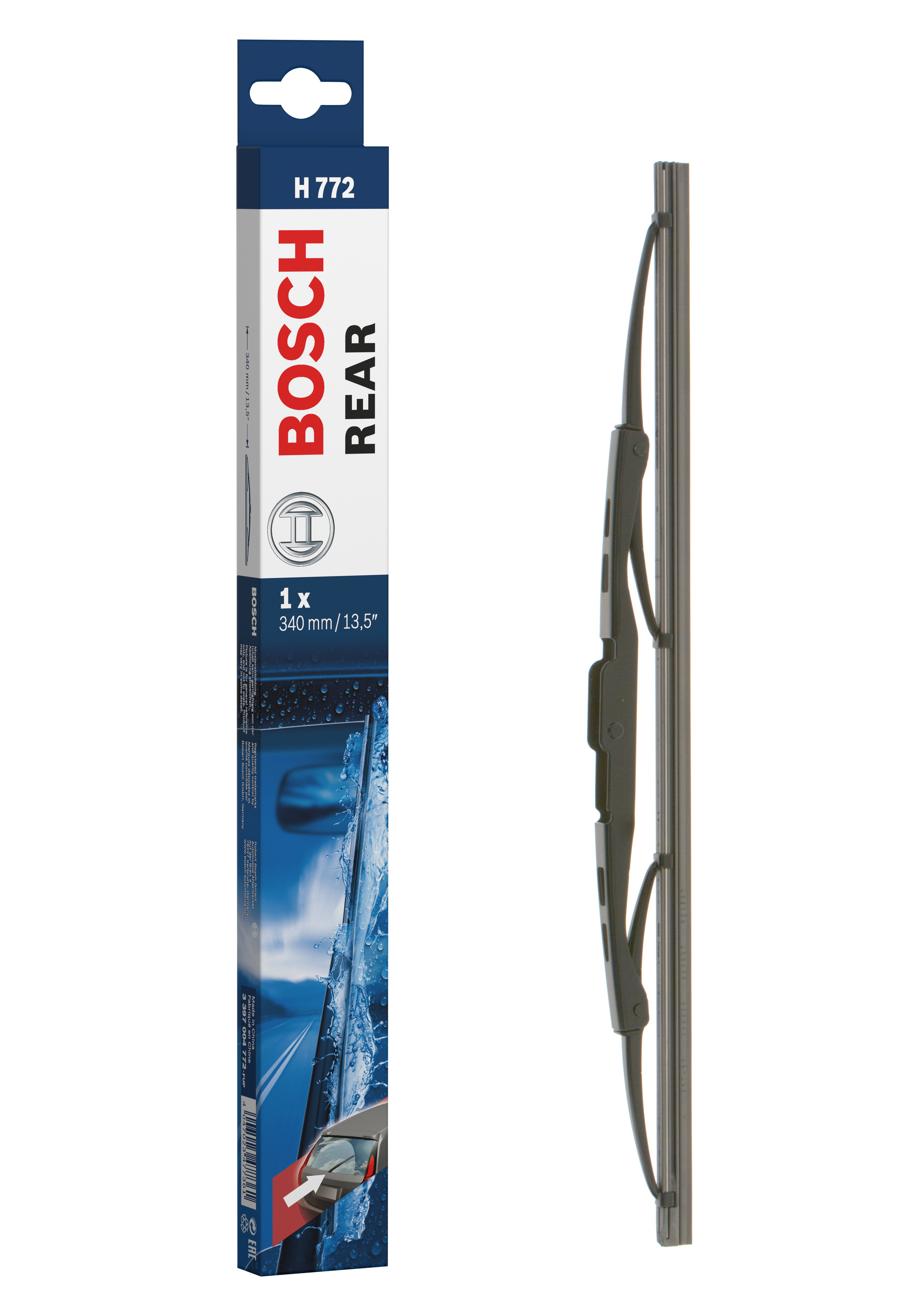 Ruitenwisserblad Bosch 3 397 004 772 - Bosch H772 - Ruitenwisser Rear - Lengte: 340 mm - wisserblad achter