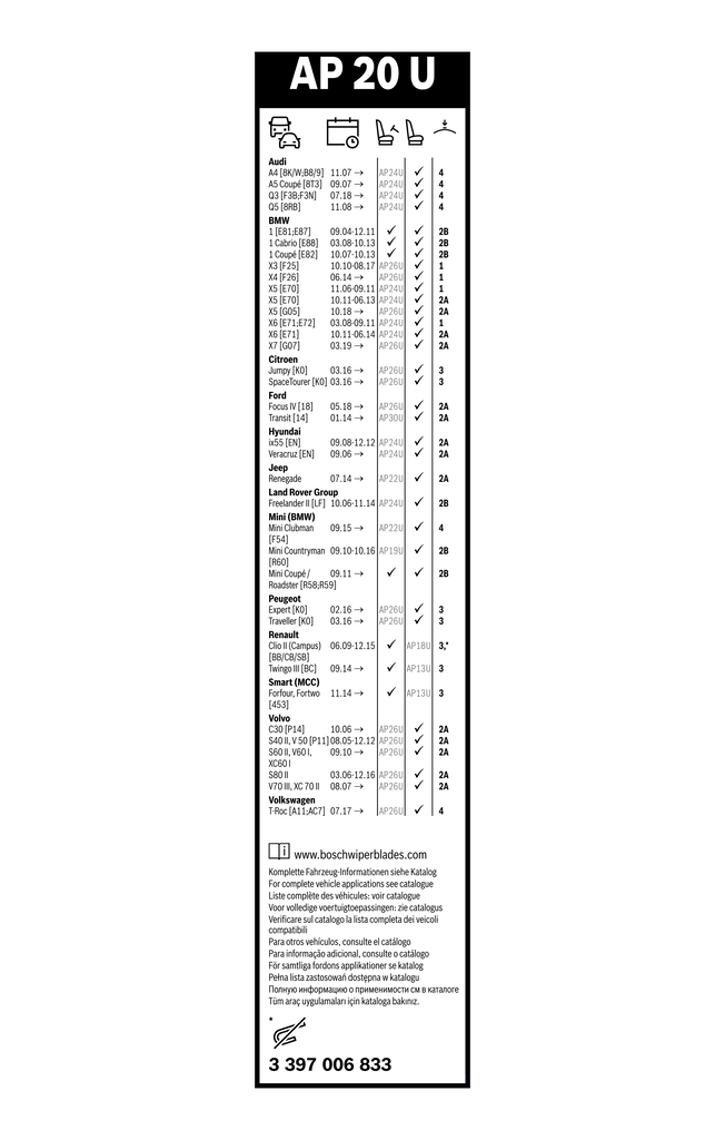 Bosch Ruitenwisserblad 3 397 006 833