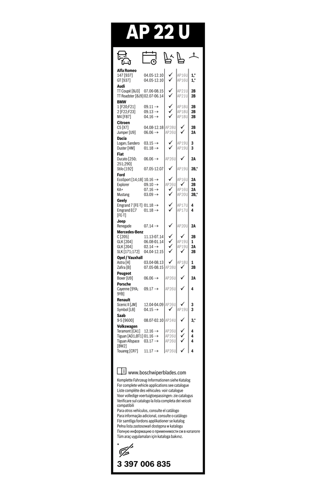 Bosch Ruitenwisserblad 3 397 006 835