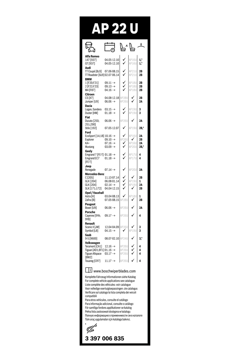 Bosch Ruitenwisserblad 3 397 006 835