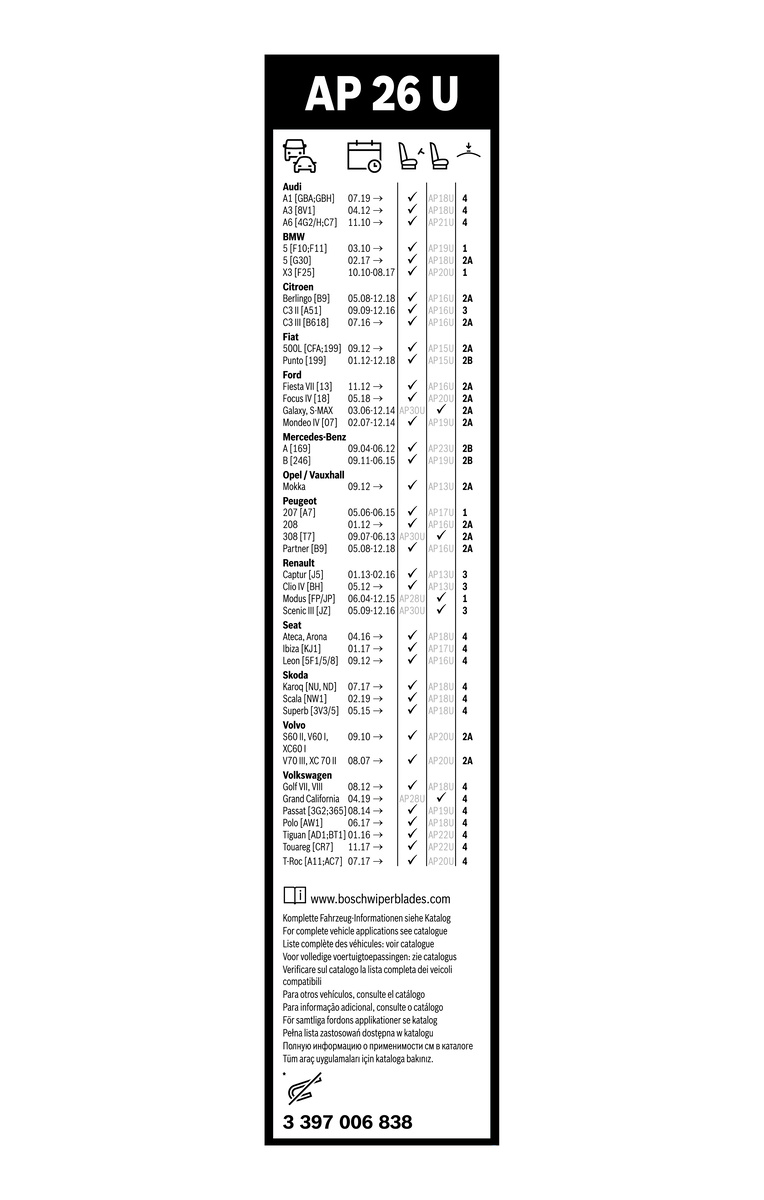 Bosch Ruitenwisserblad 3 397 006 838