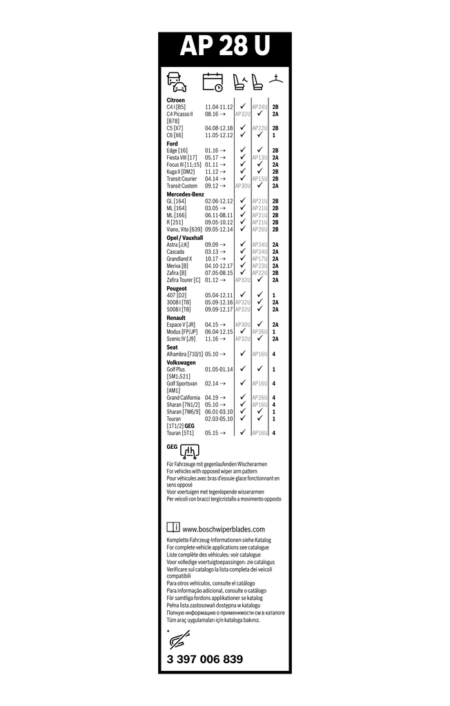 Bosch Ruitenwisserblad 3 397 006 839