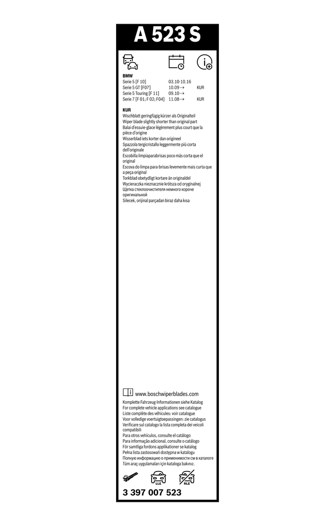 Bosch Ruitenwisserblad 3 397 007 523