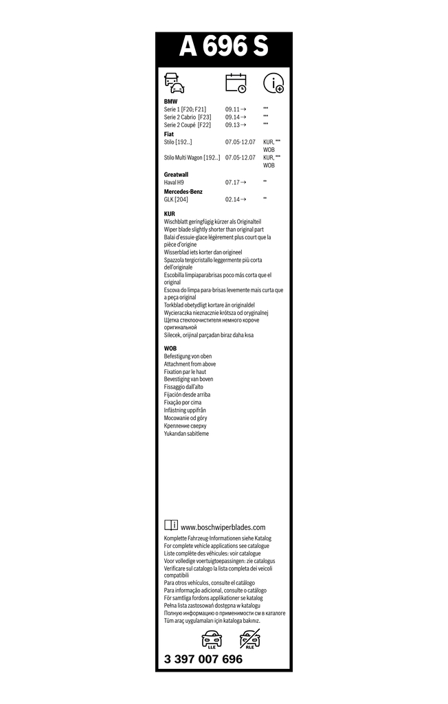 Bosch Ruitenwisserblad 3 397 007 696