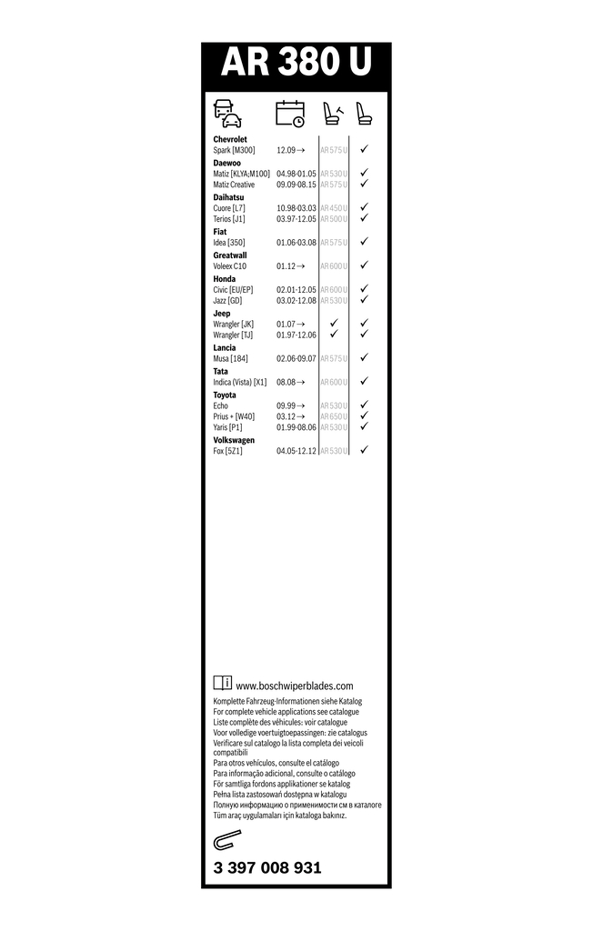 Bosch Ruitenwisserblad 3 397 008 931