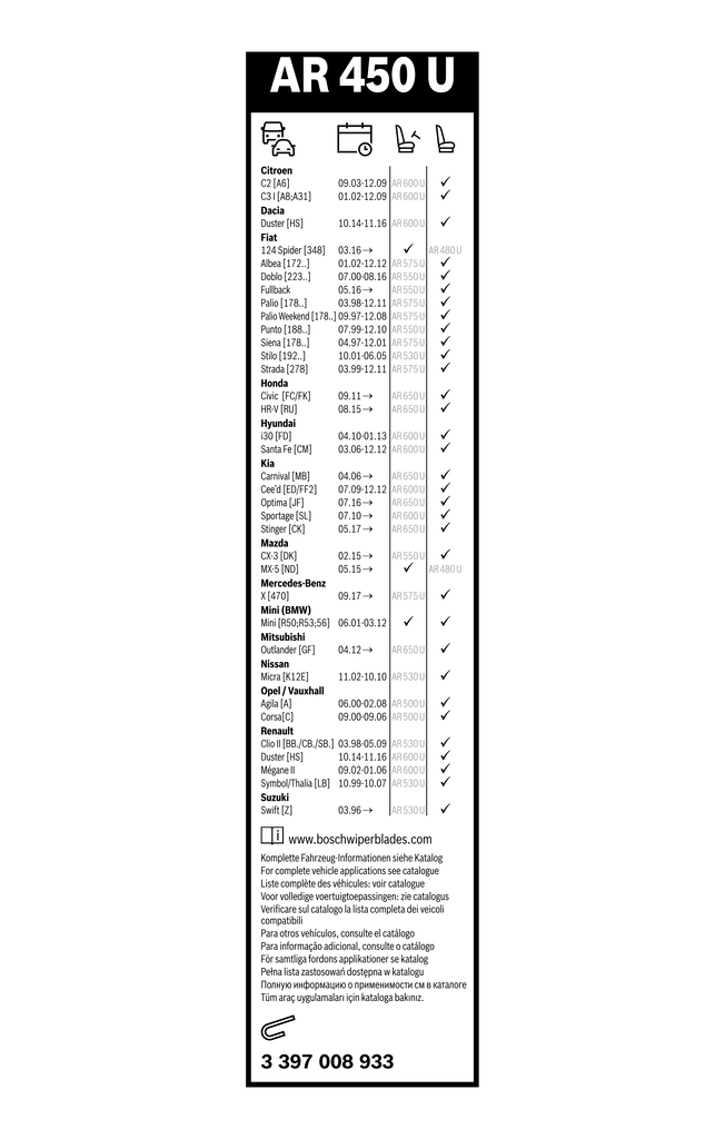 Bosch Ruitenwisserblad 3 397 008 933