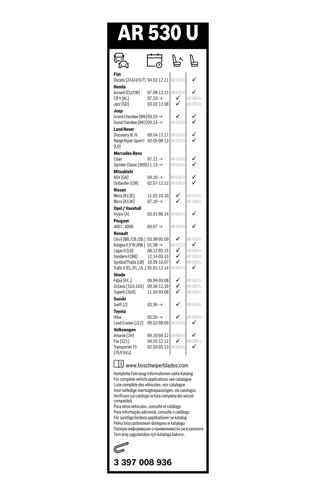 Bosch Ruitenwisserblad 3 397 008 936