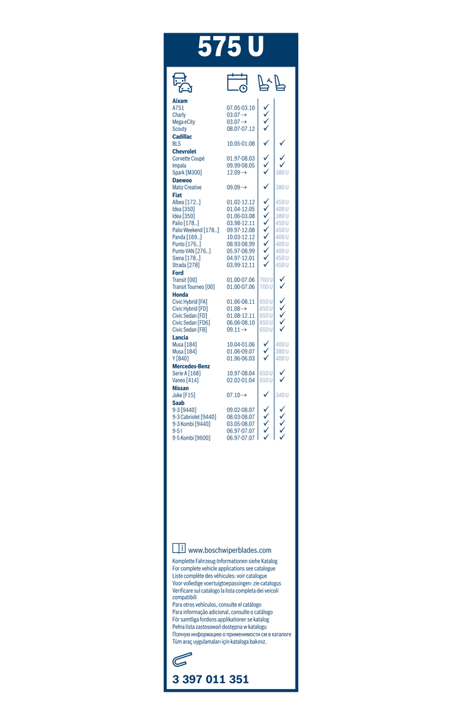 Bosch Ruitenwisserblad 3 397 011 351