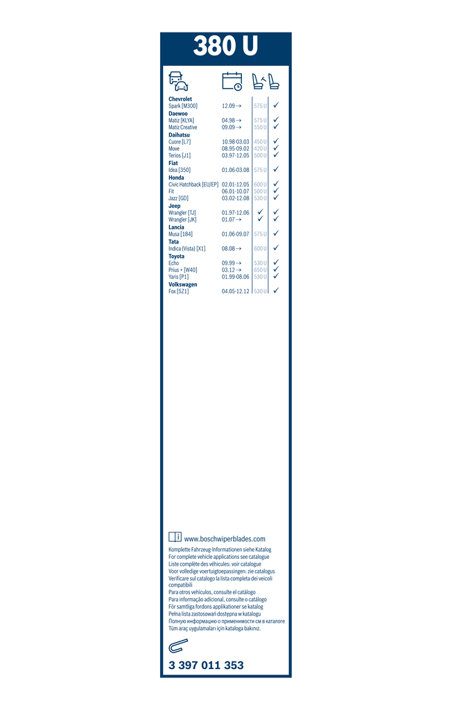 Bosch Ruitenwisserblad 3 397 011 353