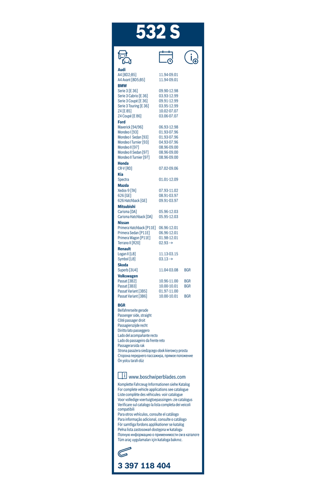 Bosch Ruitenwisserblad 3 397 118 404