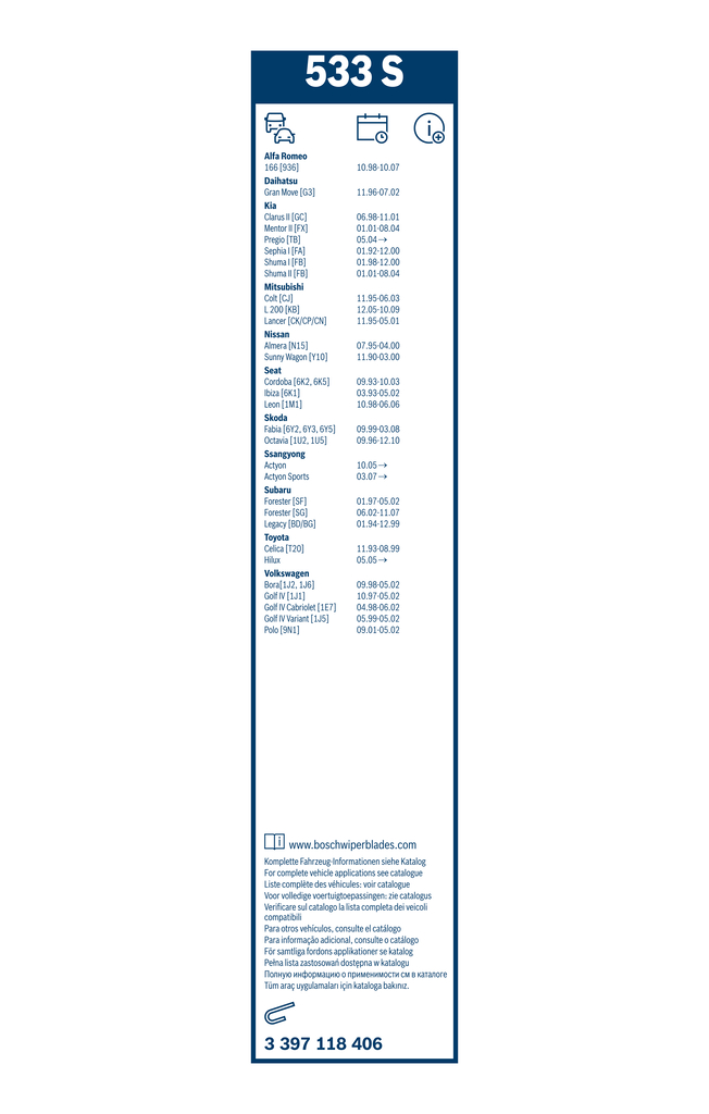 Bosch Ruitenwisserblad 3 397 118 406