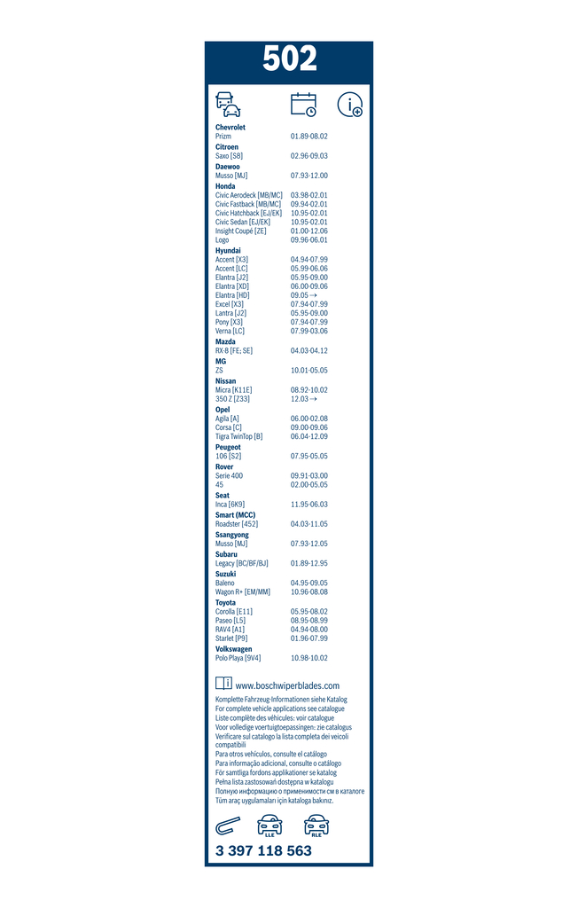 Bosch Ruitenwisserblad 3 397 118 563
