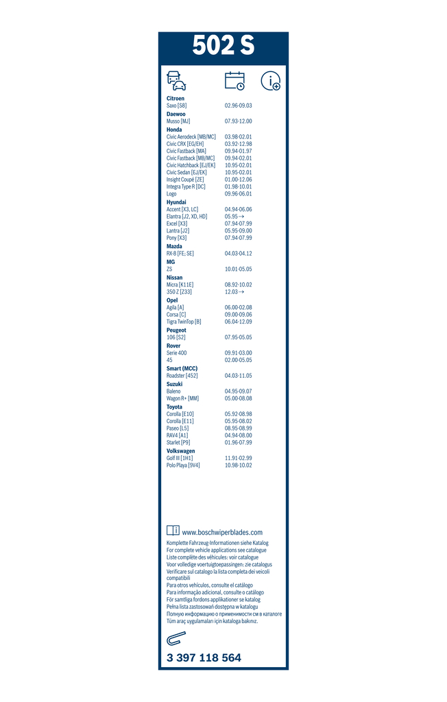 Bosch Ruitenwisserblad 3 397 118 564