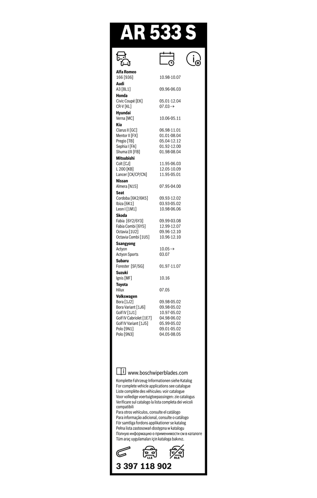 Bosch Ruitenwisserblad 3 397 118 902