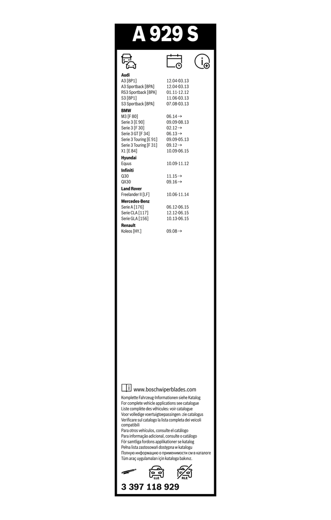 Bosch Ruitenwisserblad 3 397 118 929