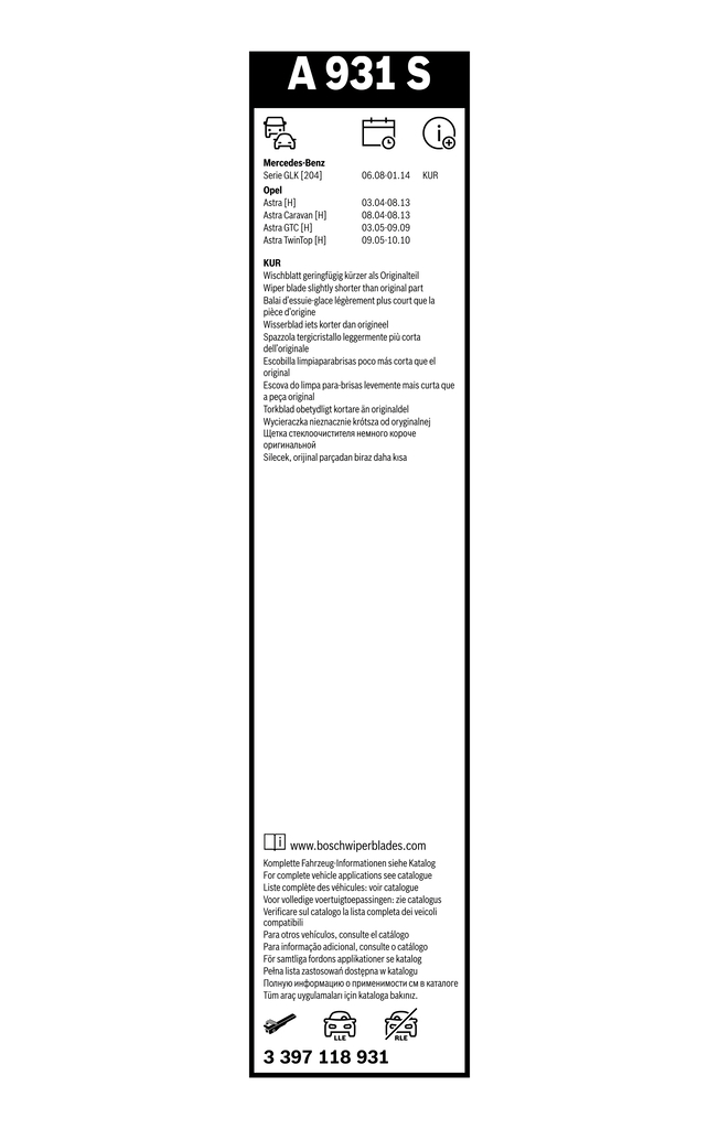 Bosch Ruitenwisserblad 3 397 118 931