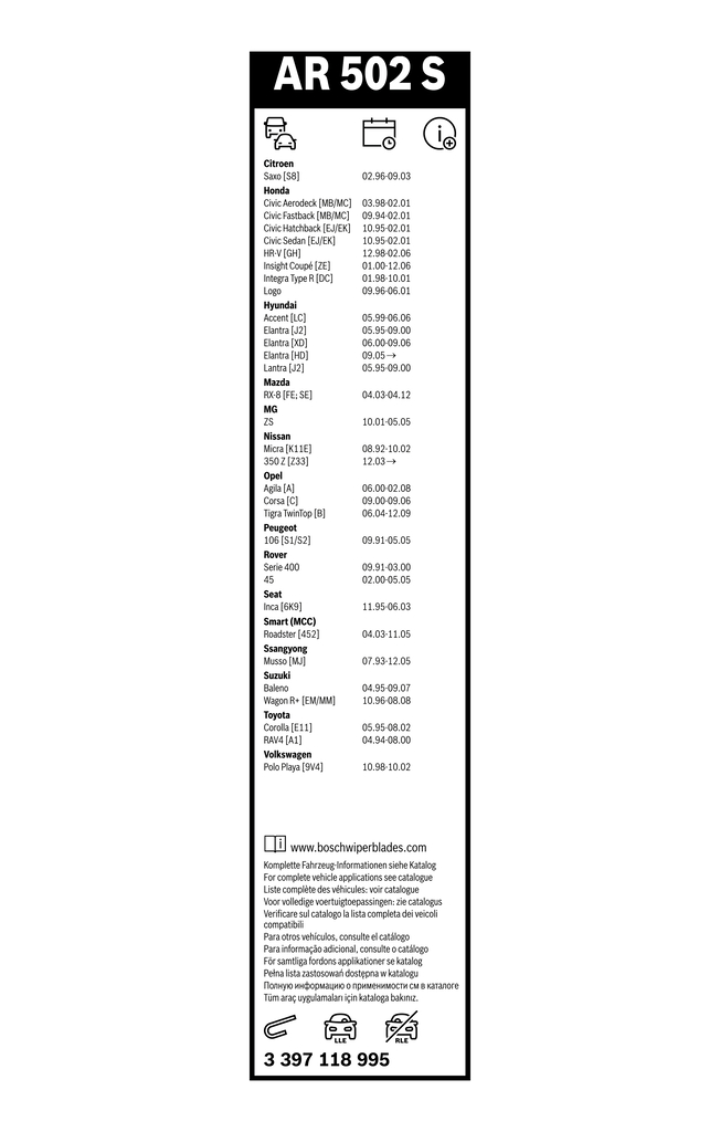 Bosch Ruitenwisserblad 3 397 118 995