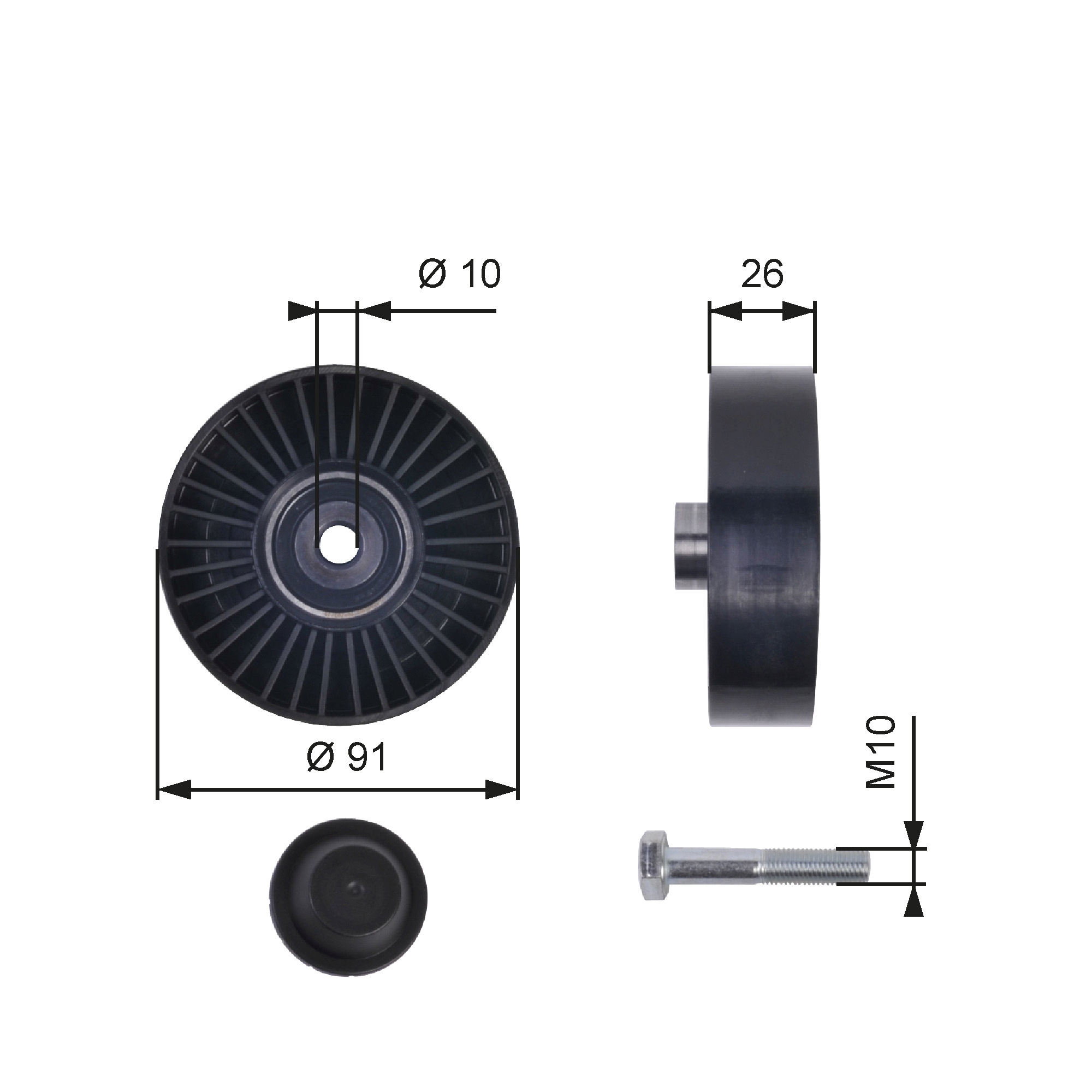 Geleiderol (poly) V-riem Gates T36001