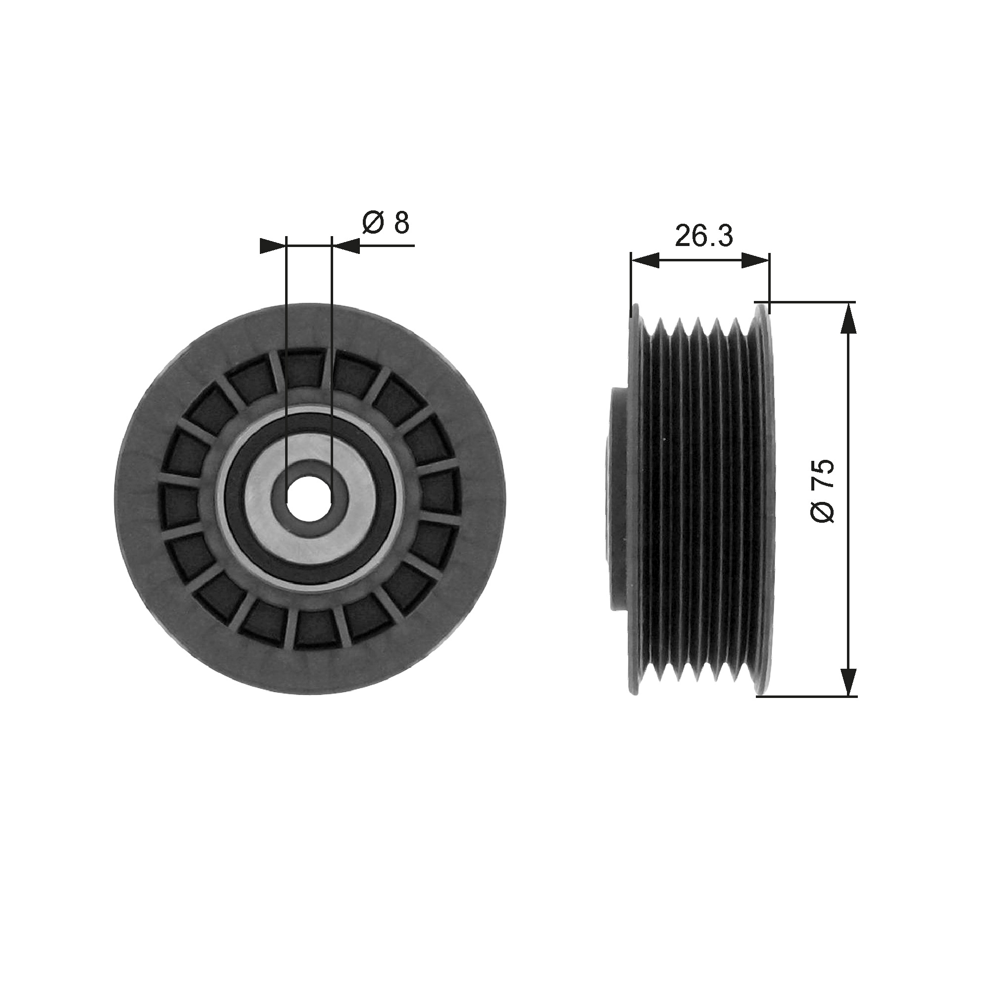 Geleiderol (poly) V-riem Gates T38092