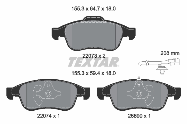 Remblokkenset, schijfrem Textar 2207301
