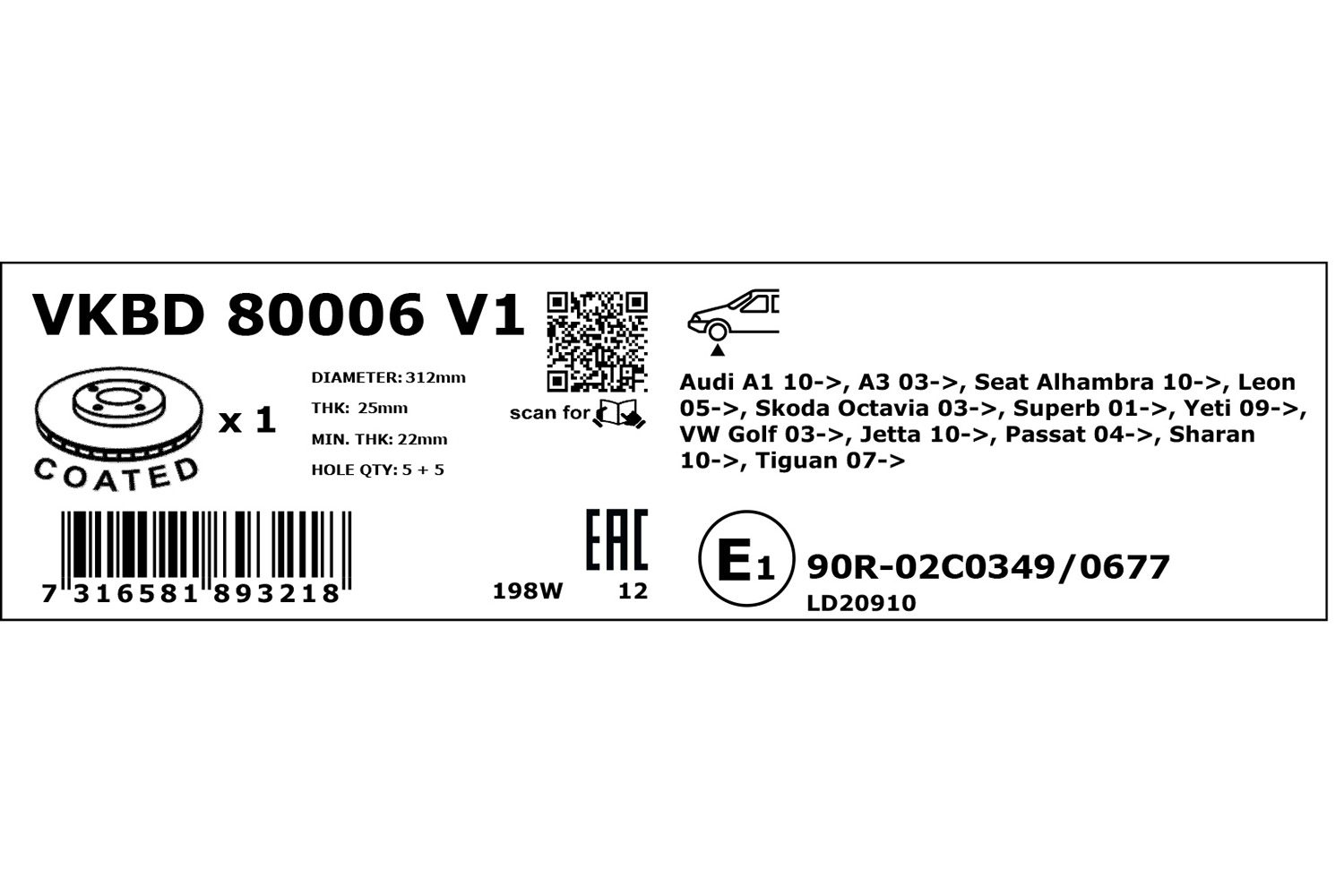 SKF Remschijven VKBD 80006 V1