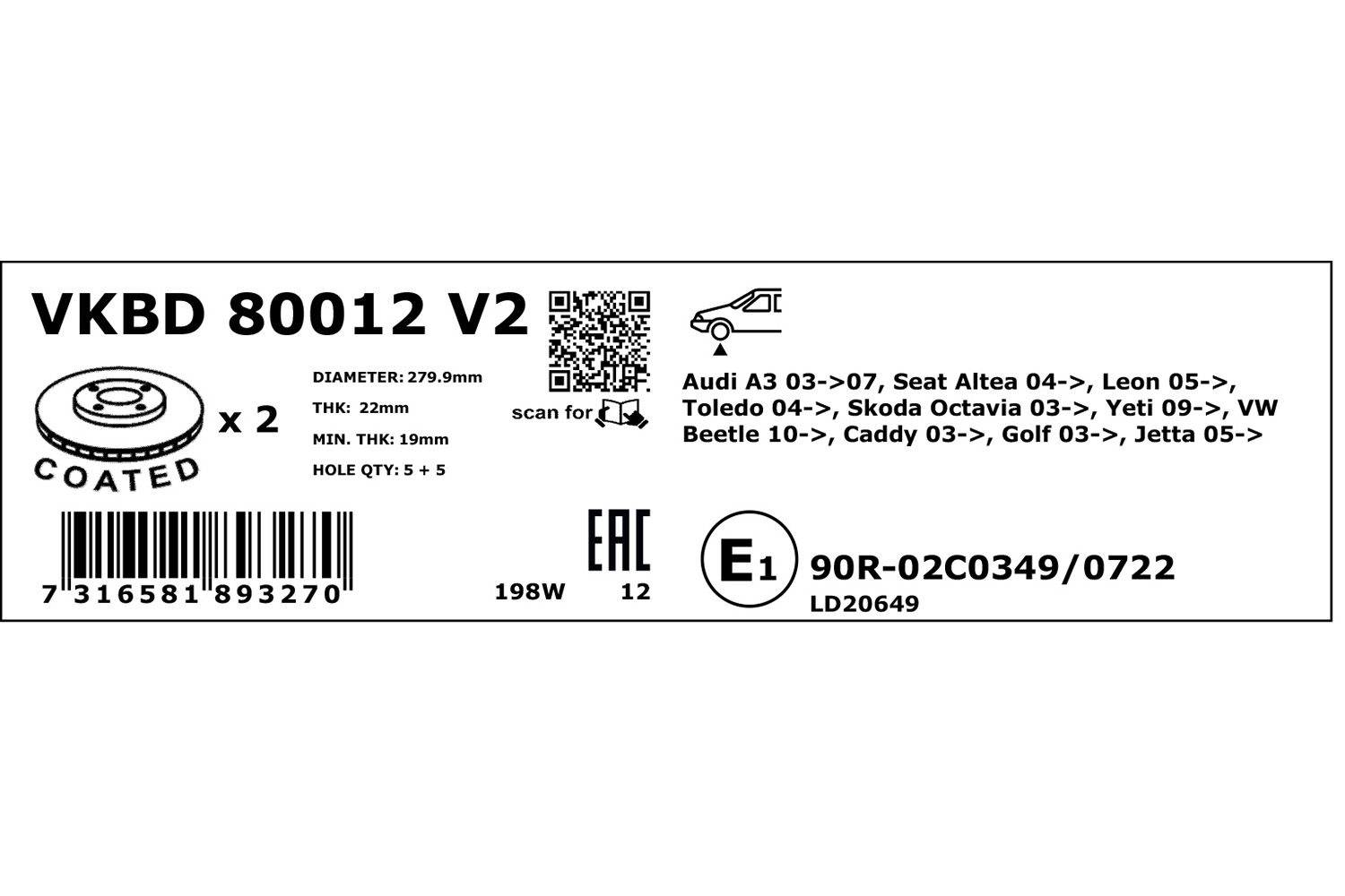 SKF Remschijven VKBD 80012 V2