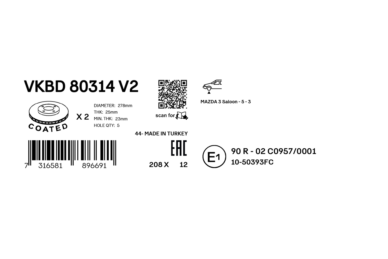 SKF Remschijf VKBD 80314 V2