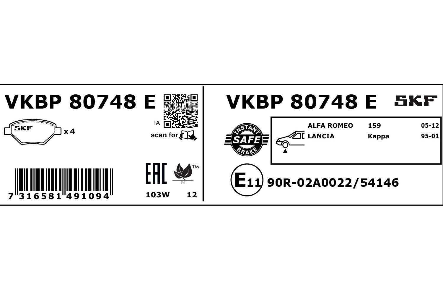 SKF Remblokset VKBP 80748 E