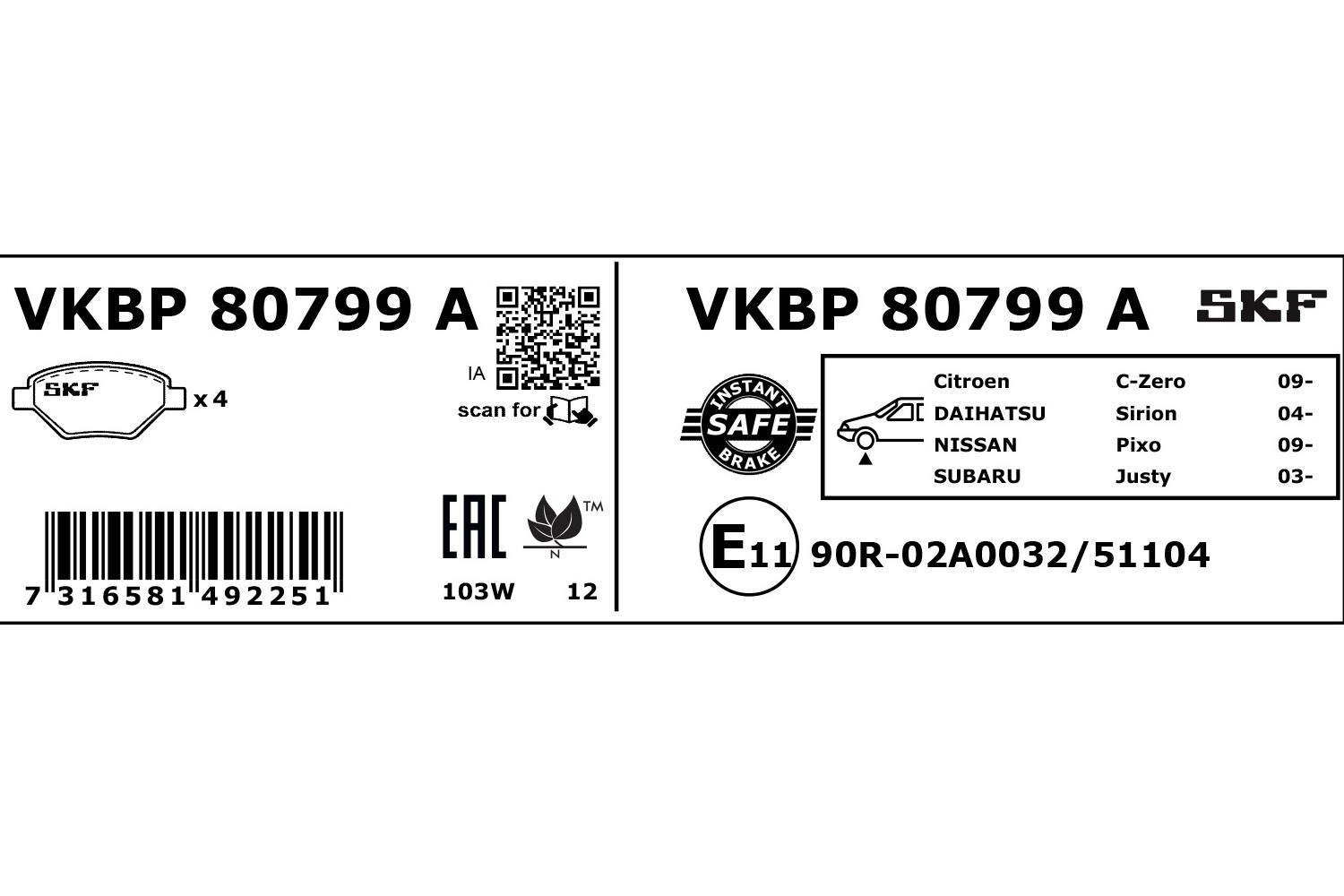 SKF Remblokset VKBP 80799 A