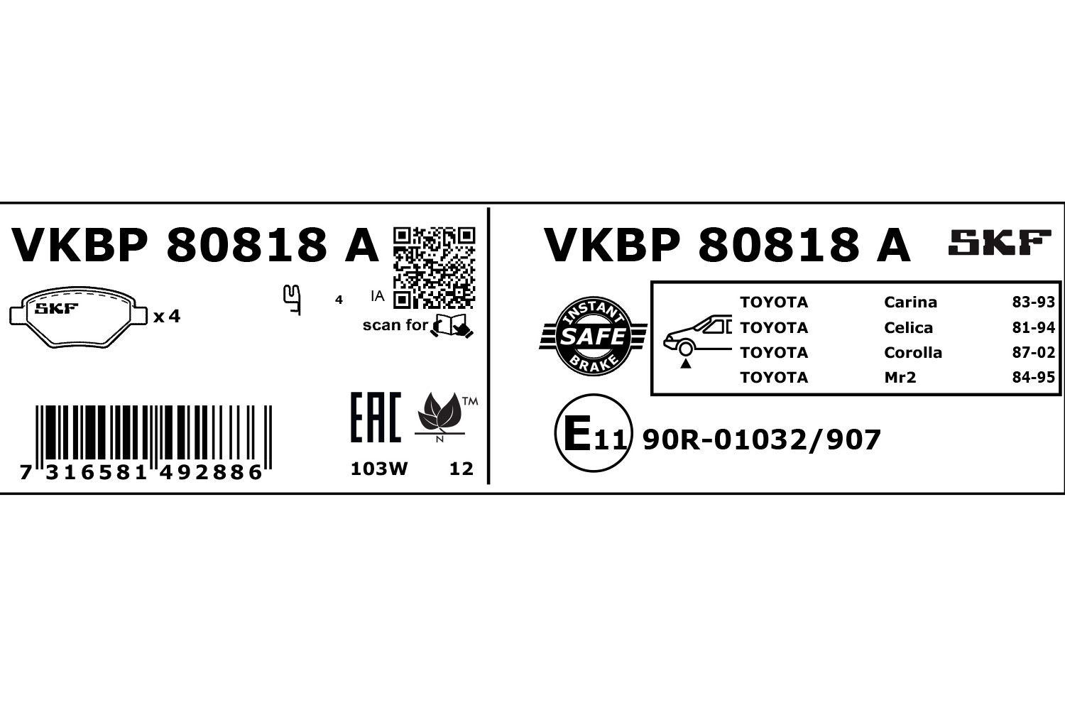 SKF Remblokset VKBP 80818 A