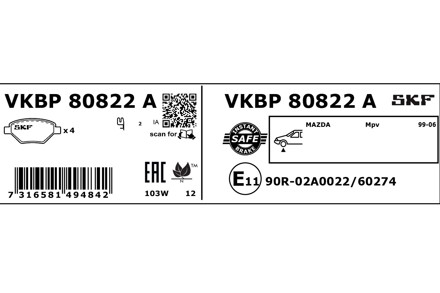 SKF Remblokset VKBP 80822 A