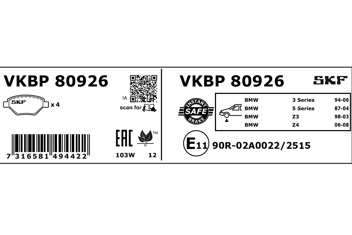 SKF Remblokset VKBP 80926