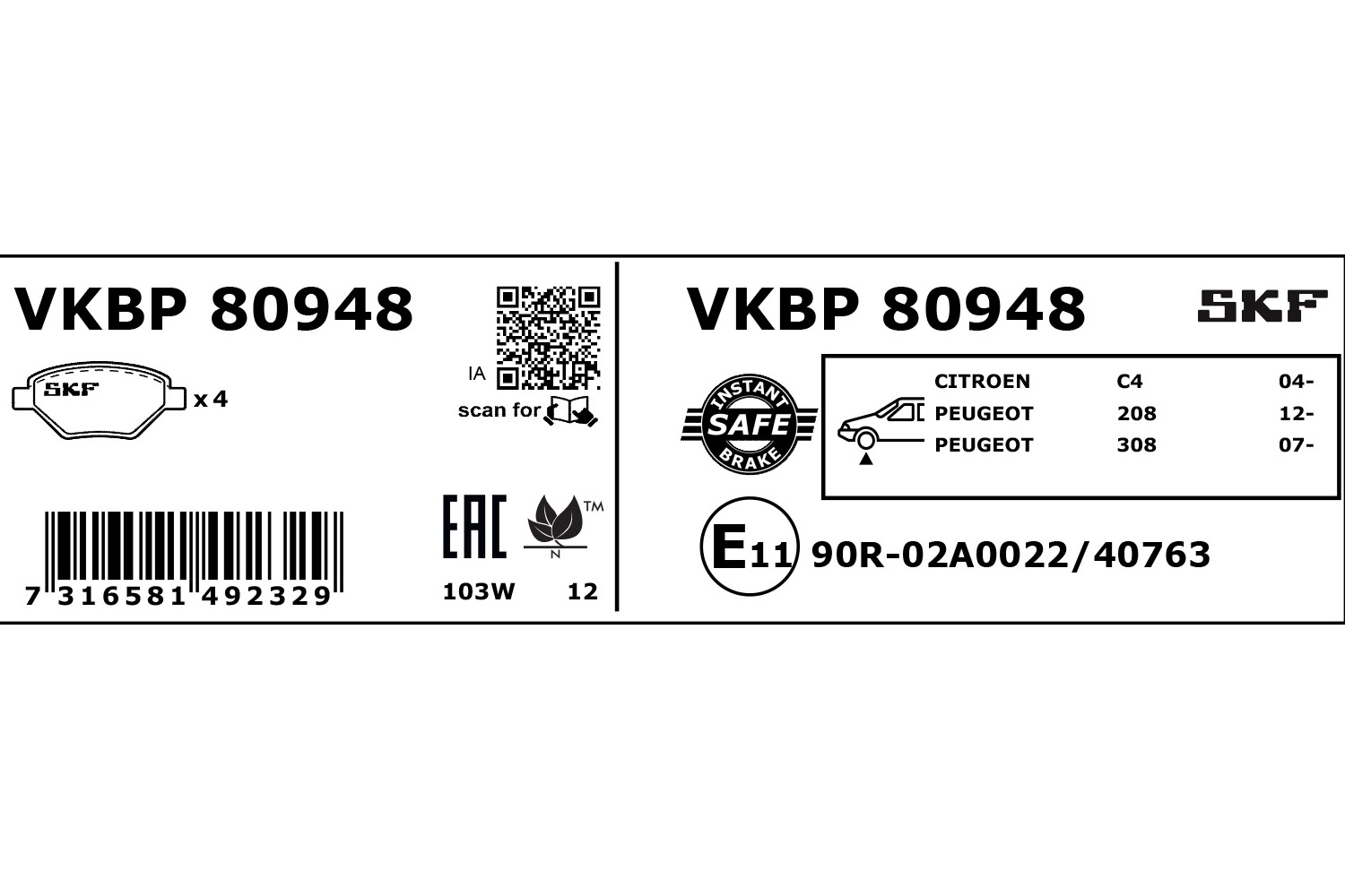 SKF Remblokset VKBP 80948