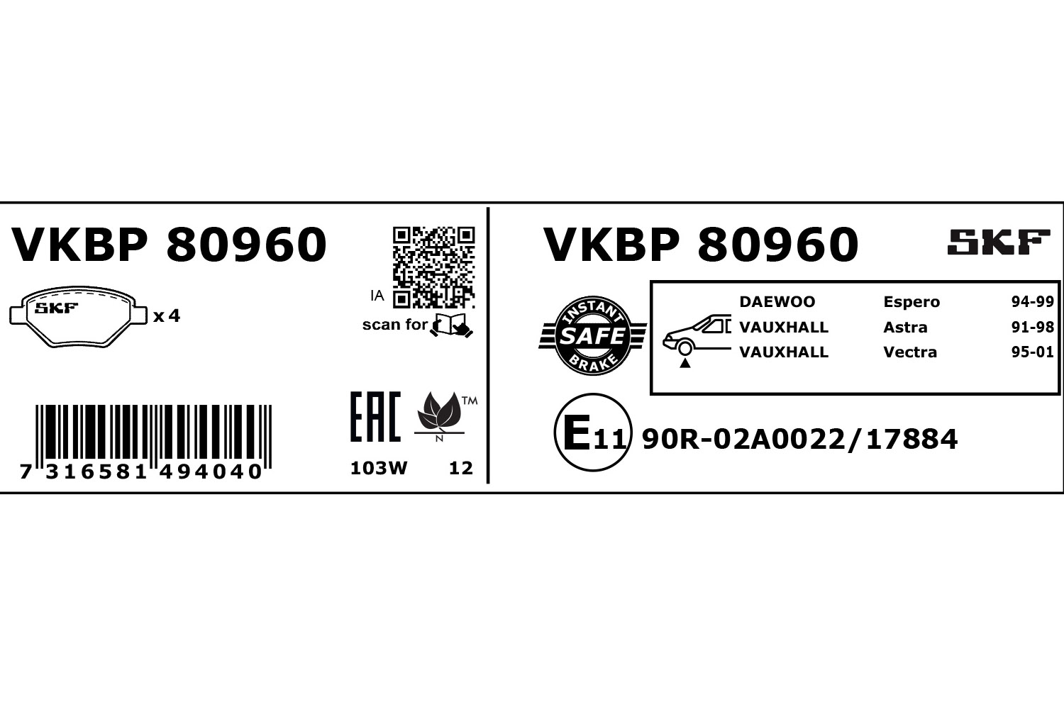 SKF Remblokset VKBP 80960
