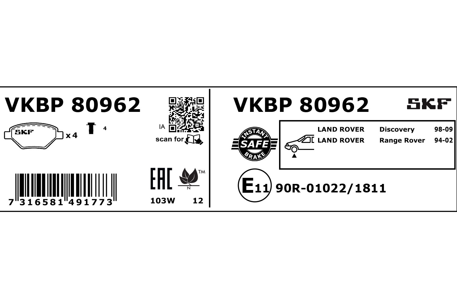 SKF Remblokset VKBP 80962