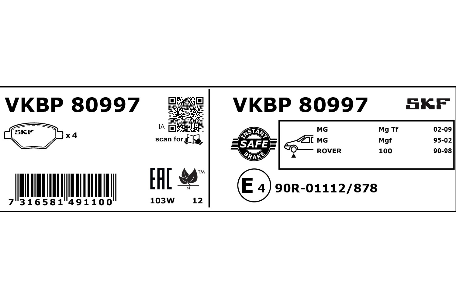 SKF Remblokset VKBP 80997