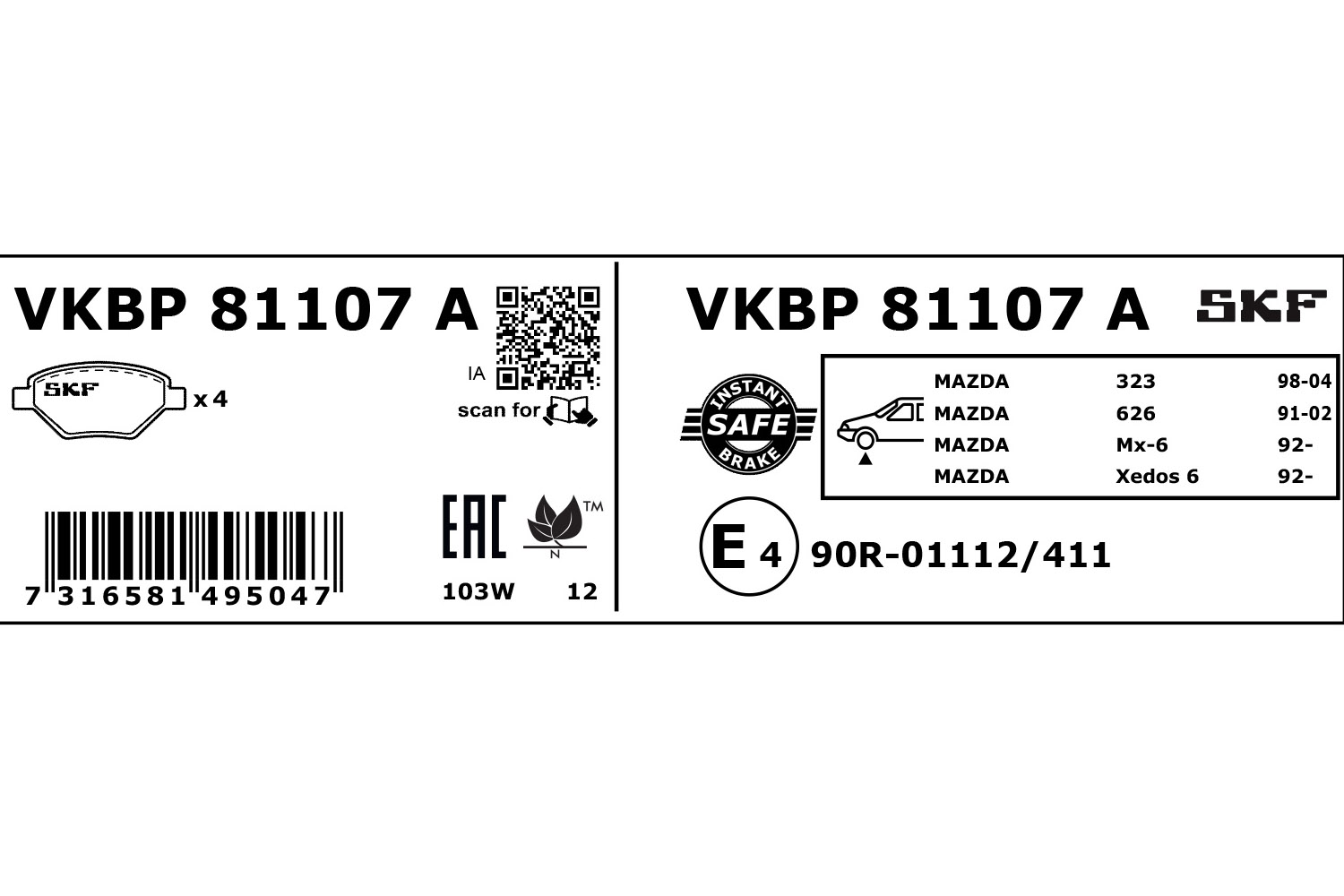 SKF Remblokset VKBP 81107 A