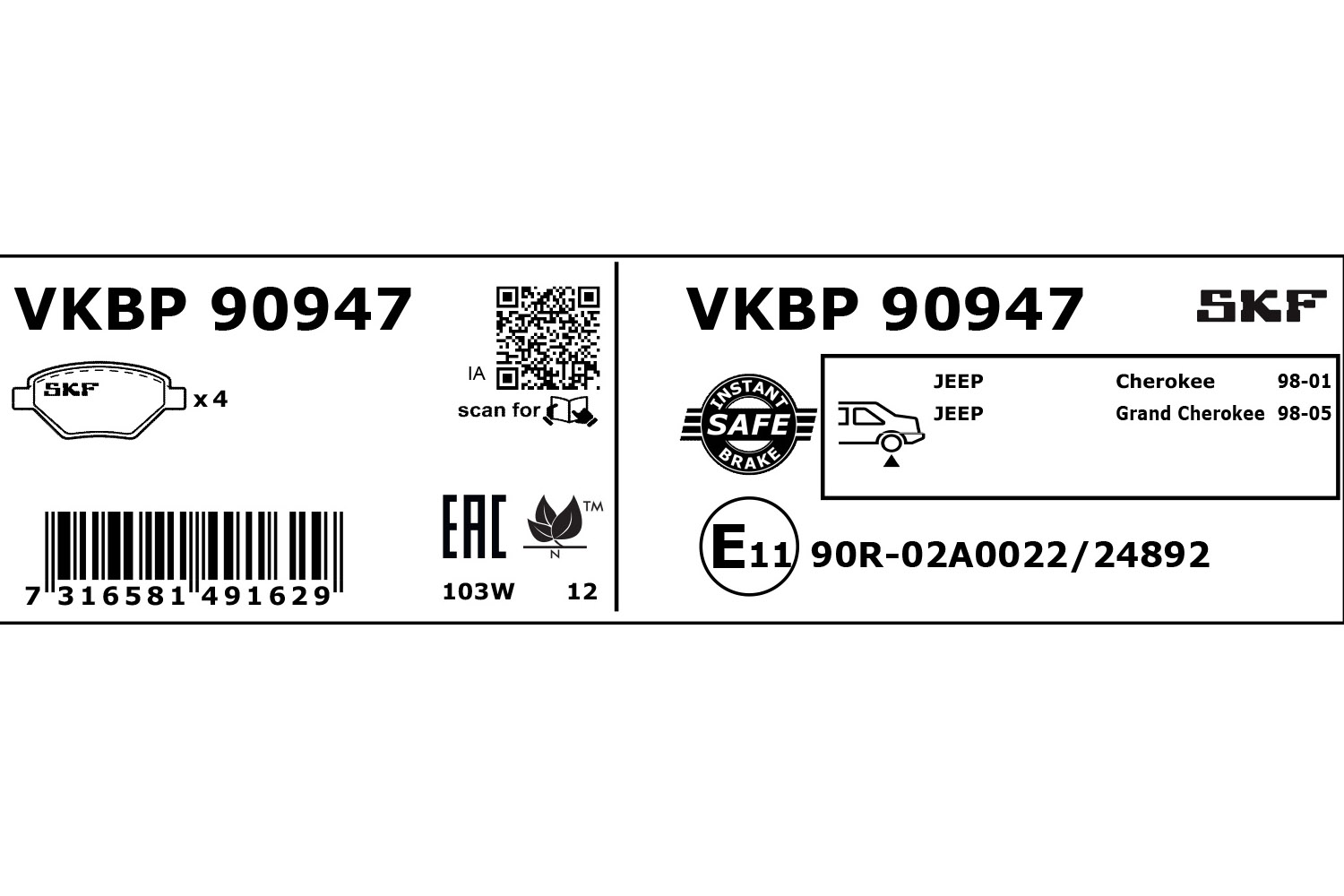 SKF Remblokset VKBP 90947