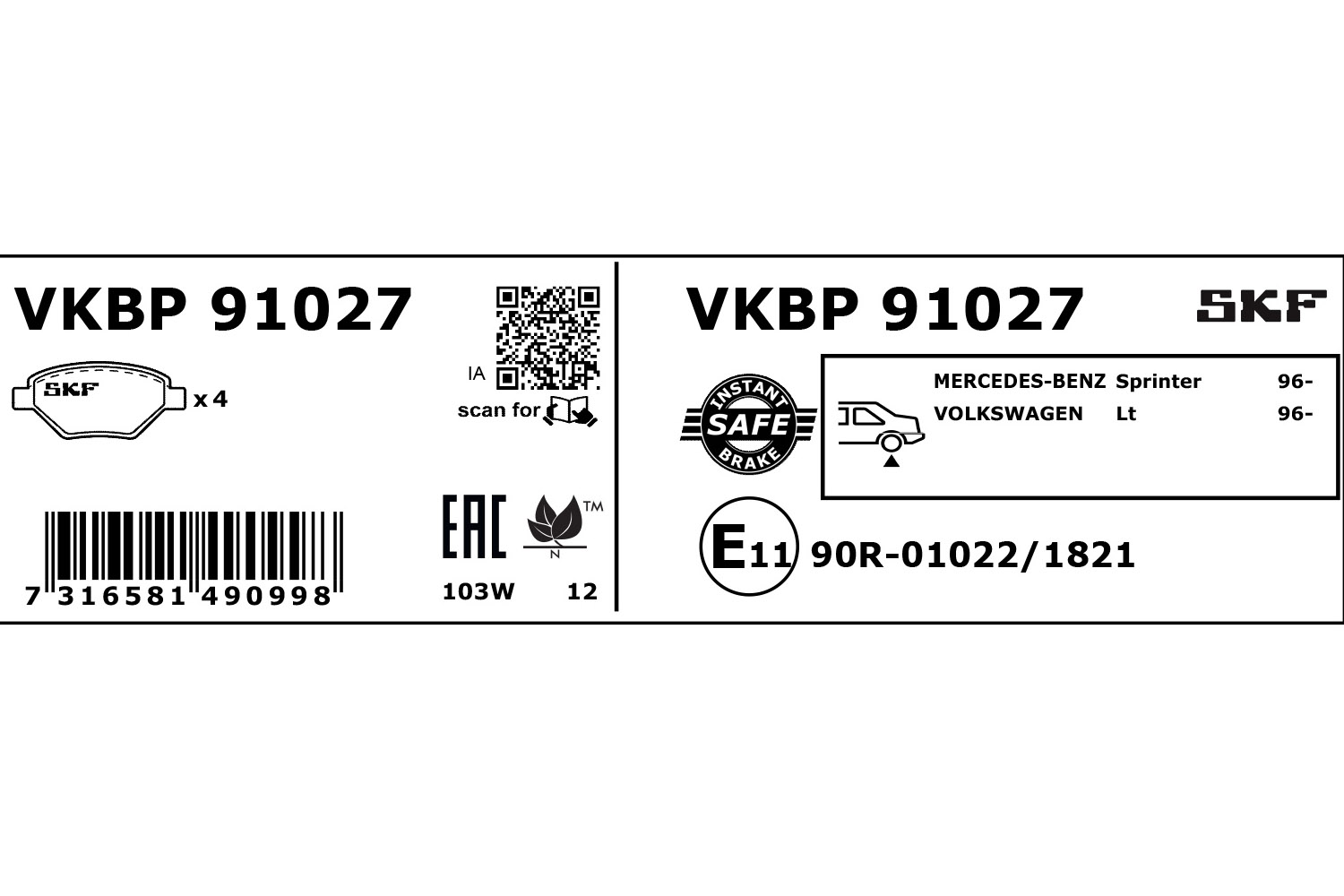 SKF Remblokset VKBP 91027