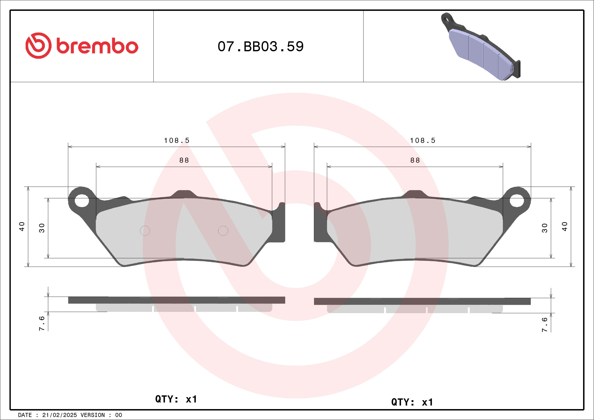 Brembo Remblokkenset, schijfrem 07BB0359