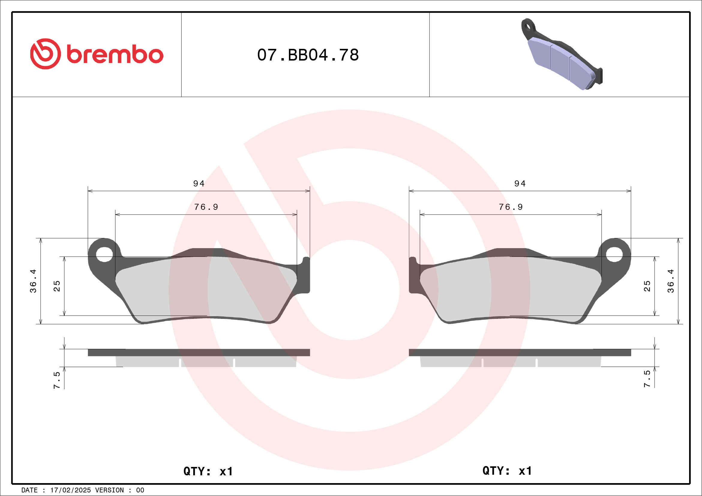 Brembo Remblokkenset, schijfrem 07BB0478