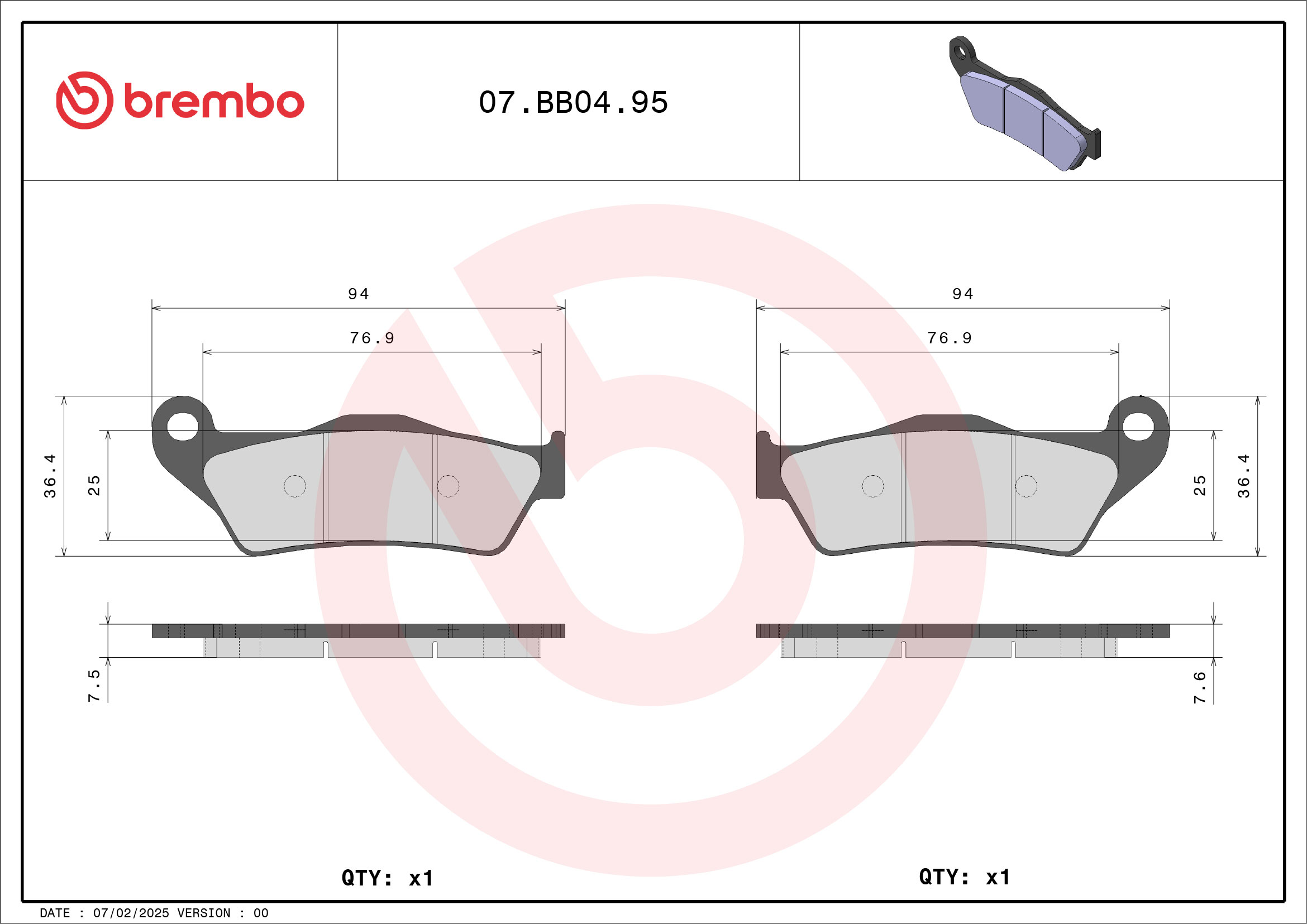 Brembo Remblokkenset, schijfrem 07BB0495