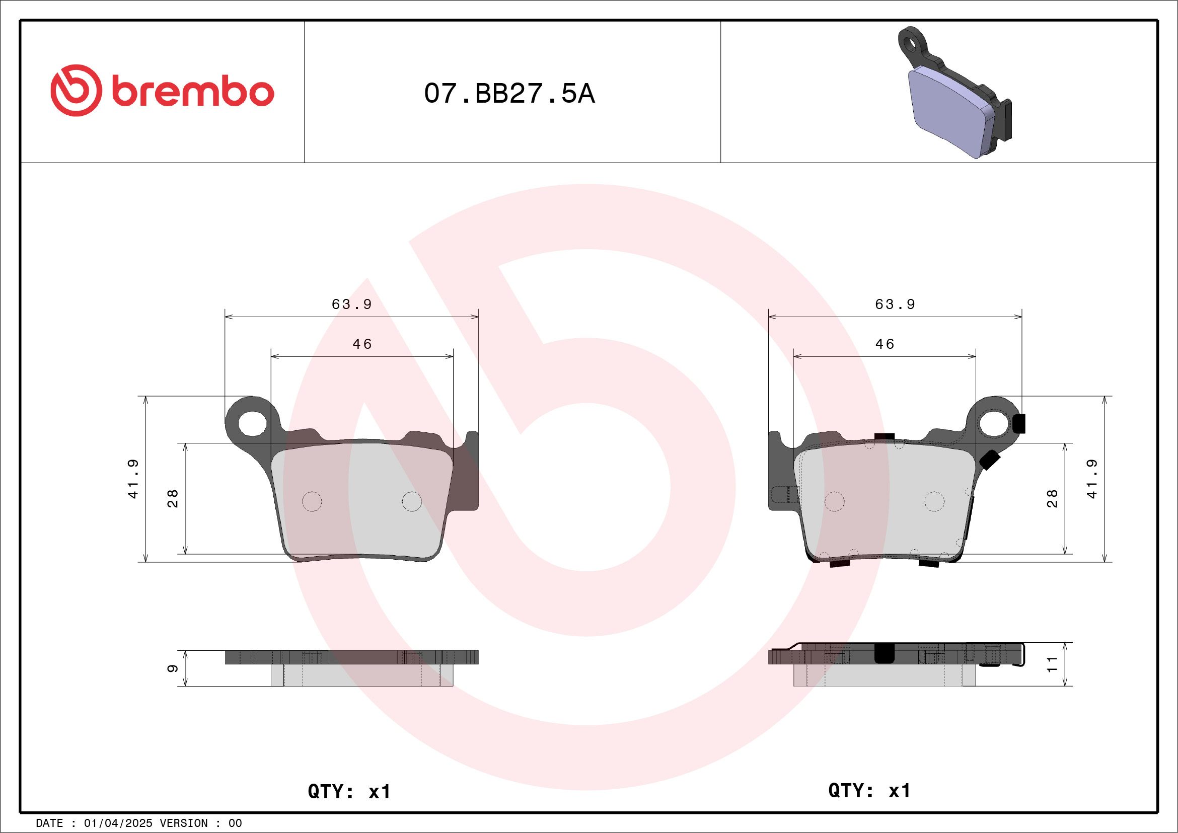 Brembo Remblokkenset, schijfrem 07BB275A