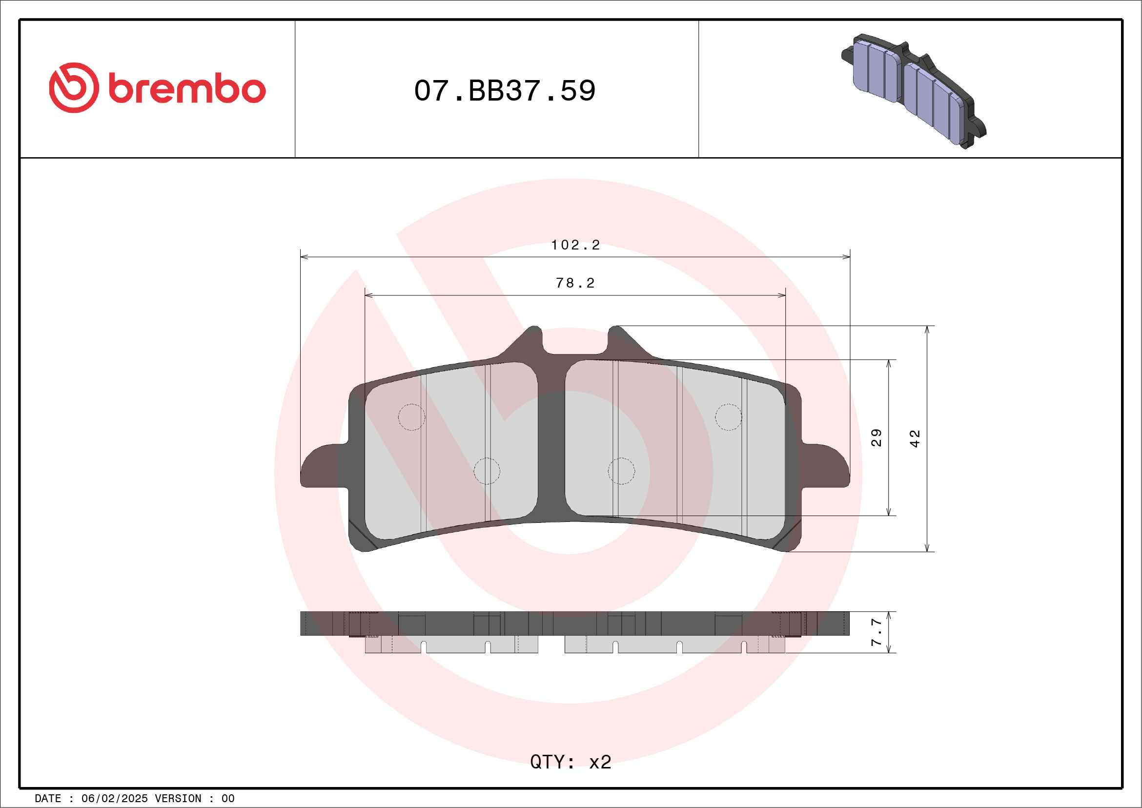 Brembo Remblokkenset, schijfrem 07BB3759
