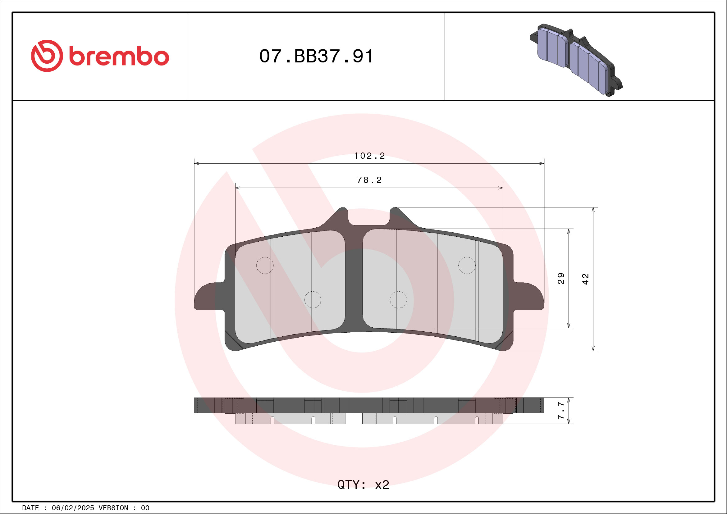 Brembo Remblokkenset, schijfrem 07BB3791